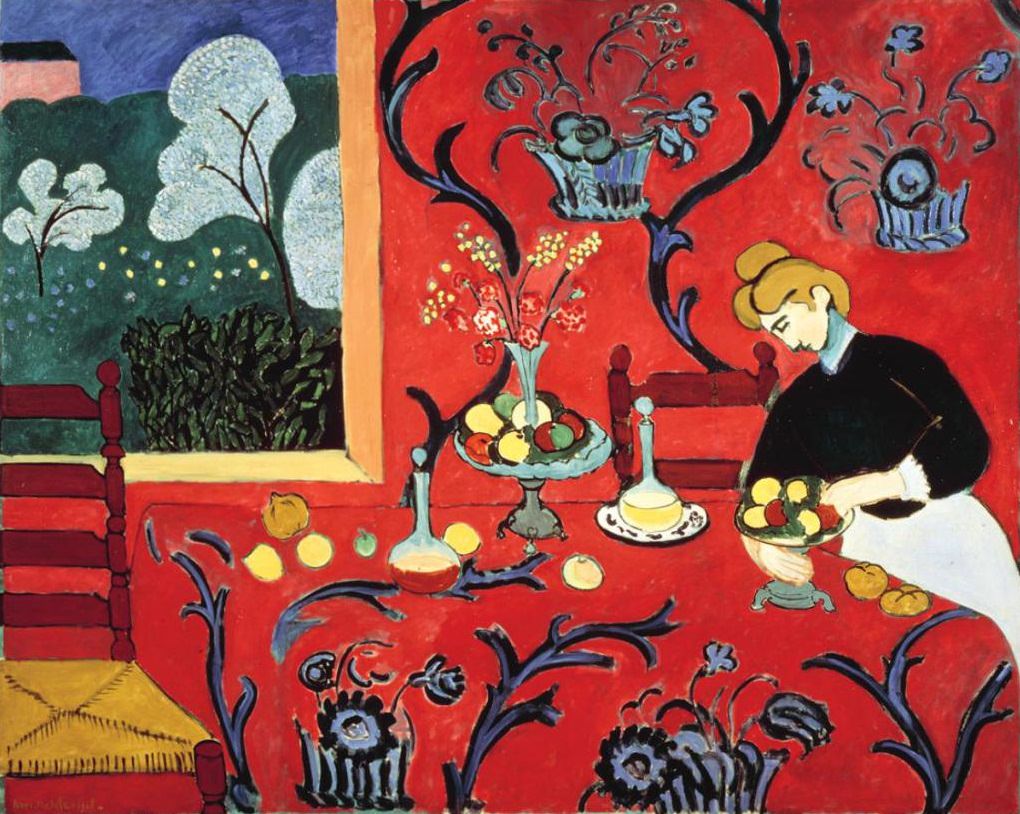 马蒂斯(Matisse)的《红色和谐甜品》(Dessert Harmony in Red)